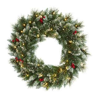 24" LED Frosted Swiss Pine & Berry Artificial Wreath | Michaels Stores