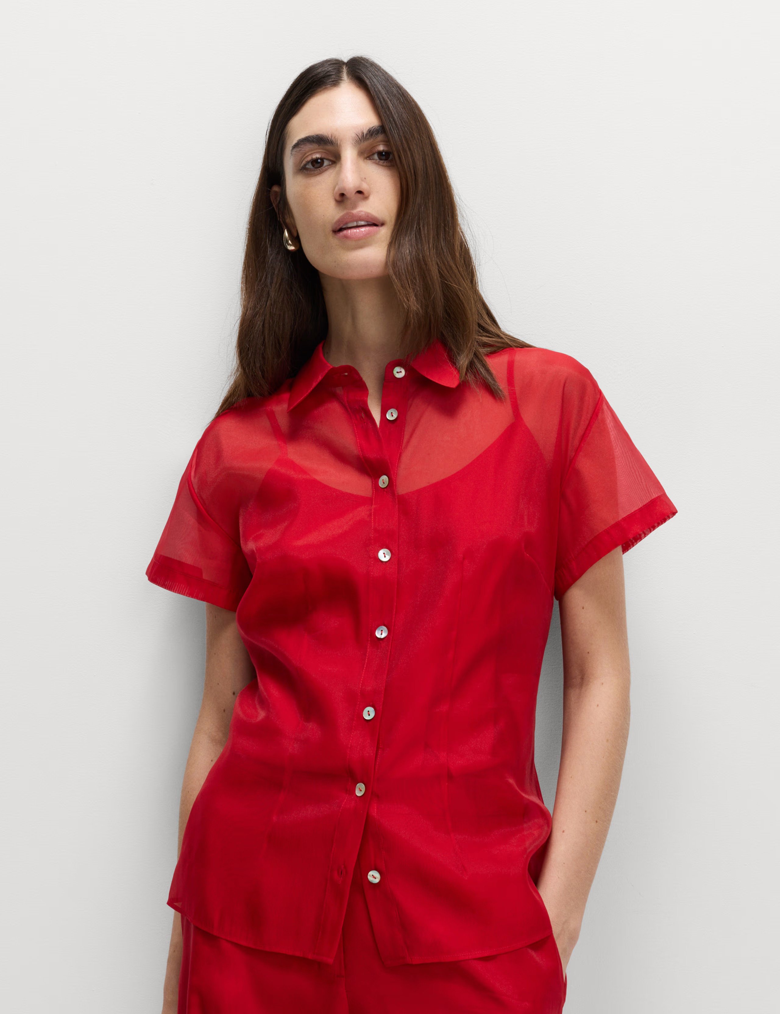 Organza Collared Button Through Shirt | M&S Collection | M&S | Marks & Spencer (UK)
