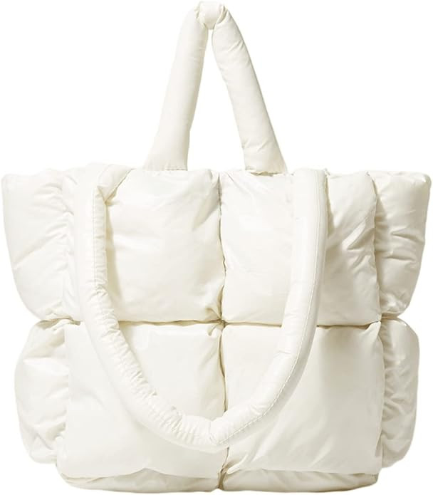 Amazon.com: Women Padded Shoulder Bag Luxury Check Puffer Tote Bag Soft Pillow Handbag Quilted Pu... | Amazon (US)