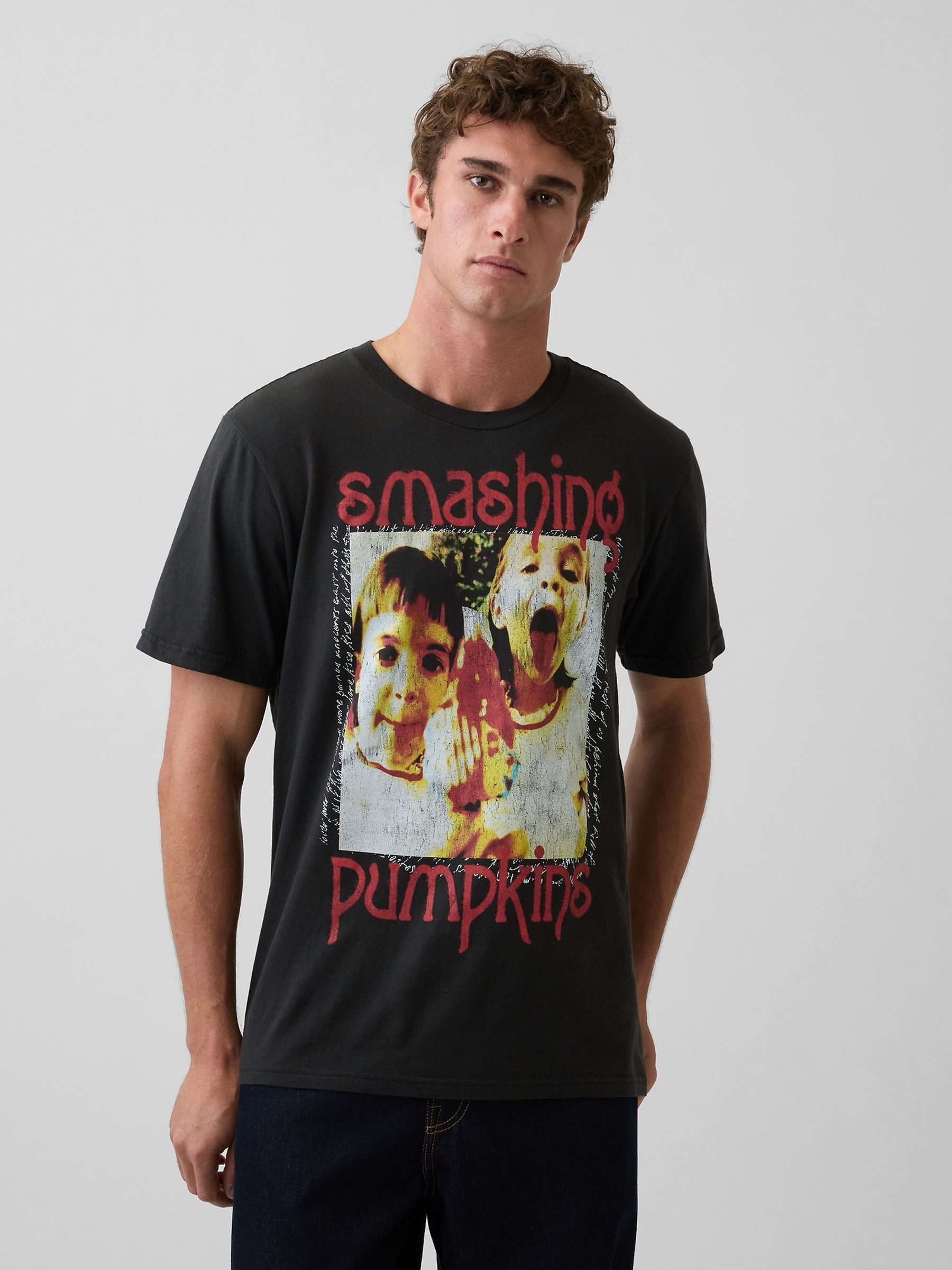 Black Smashing Pumpkins Relaxed Graphic Short Sleeve T-Shirt | Gap | GAP UK