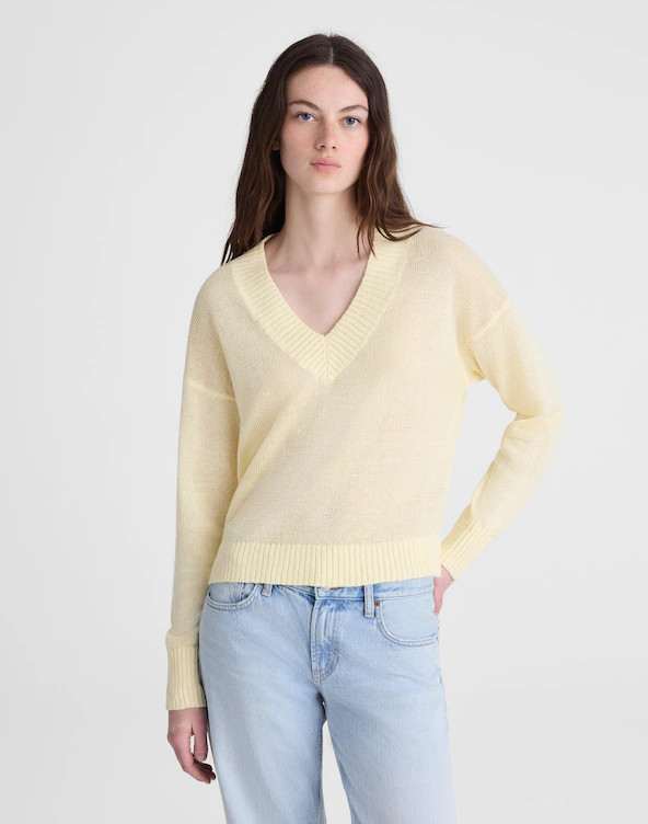 Deep V-Neck Sweater in 100% Linen | Madewell