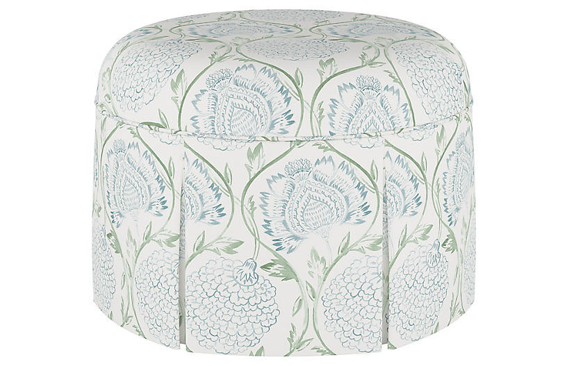 Liza Skirted Ottoman, Floral Sage | One Kings Lane