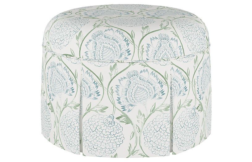 Liza Skirted Ottoman, Floral Sage | One Kings Lane