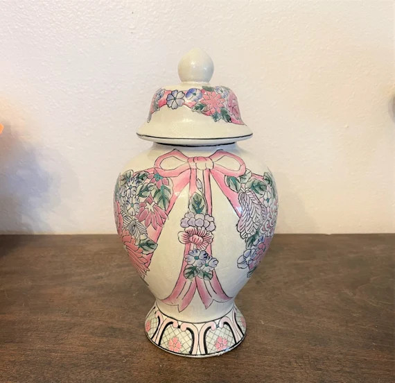 Pink Bow and Peony Ginger Jar - Vintage - FAB | Etsy (US)