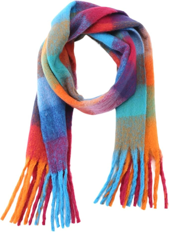 Winter Warm Super Soft Rainbow Long Shawl,Women's Faux Cashmere Knitted Thick Blanket Scarf,Tasse... | Amazon (US)