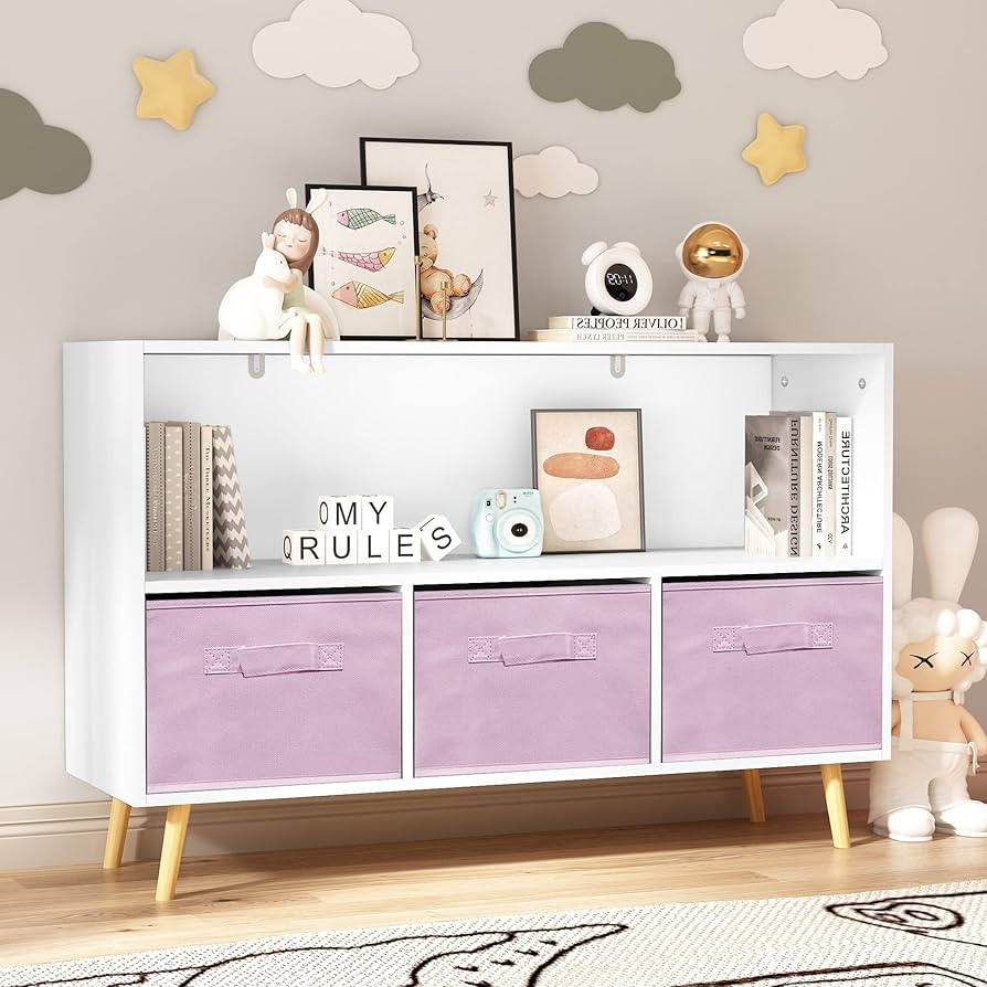 IAFIKE Toy Organizers and Storage, Kids Bookshelf with 3 Cube Fabric Bins and Drawers,Nursery Boo... | Amazon (US)