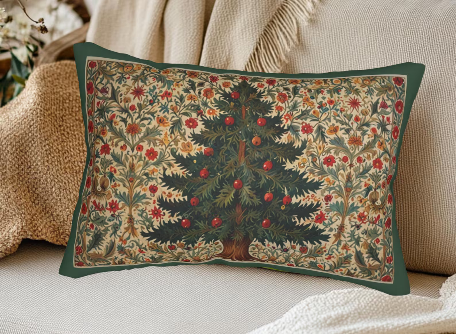 William Morris Christmas Lumbar Pillow: Holiday Accent Decor | Etsy (US)