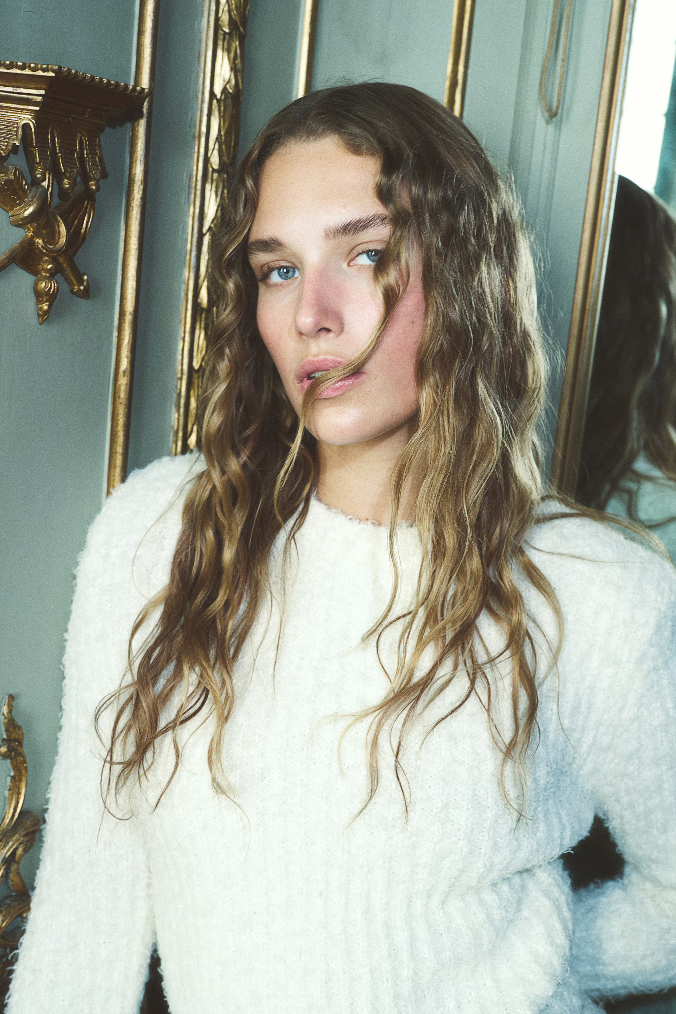 Fluffy Knit Sweater with Shoulder Pads - Cream - Ladies | H&M US | H&M (US + CA)