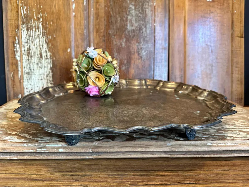 Tarnished Silverplate Oblong Serving Tray,fluted,shallow Silver Tray,14x11,ornate,footed,claw Fee... | Etsy (US)