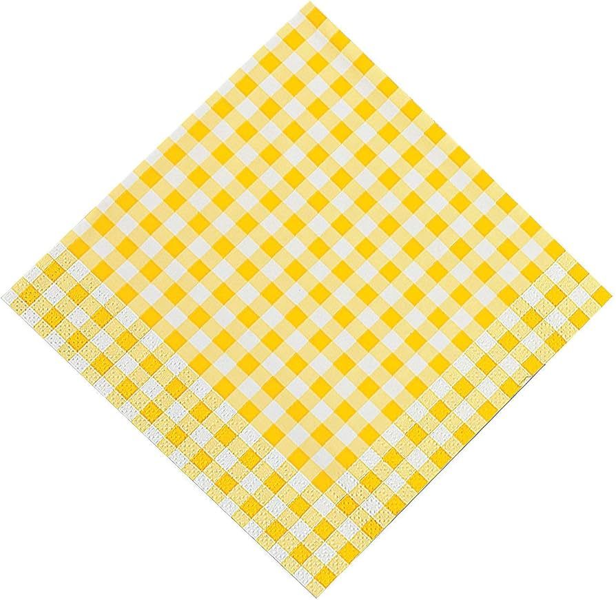 Yellow Gingham Disposable Paper Napkins (48 per set) Party Supplies | Amazon (US)