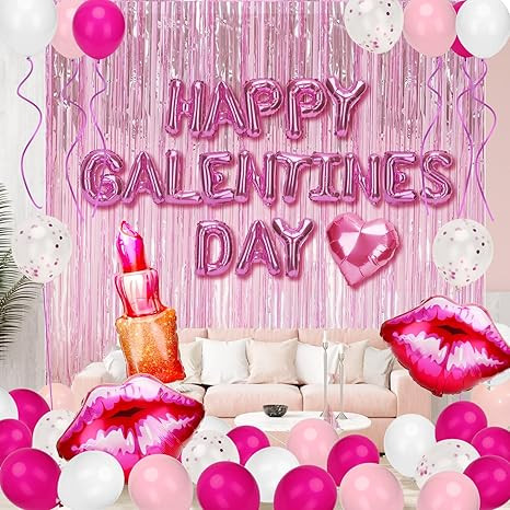 Galentines day Decorations, 80PCS Galentines Day Balloons, Letter Lips Lipstick Heart Balloons an... | Amazon (US)