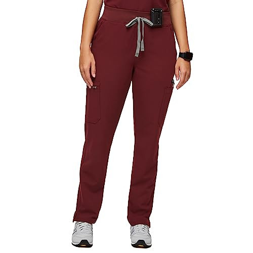 FIGS YOLA High Waisted Skinny Scrub Pants for Women - Burgundy, Petite L | Amazon (US)