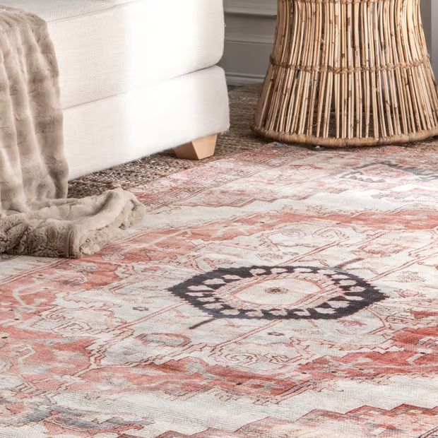 Blush Iris Medallion Washable Area Rug | Rugs USA