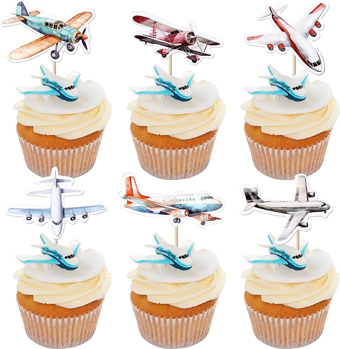 36 Pack Airplane Cupcake Toppers Glitter Plane Cupcake Picks for Baby Shower Aviation Fighter The... | Amazon (US)