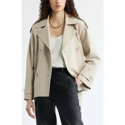 Nordstrom Belted Stretch Cotton Short Trench Coat in Tan Plaza at Nordstrom, Size Xx-Small | Nordstrom