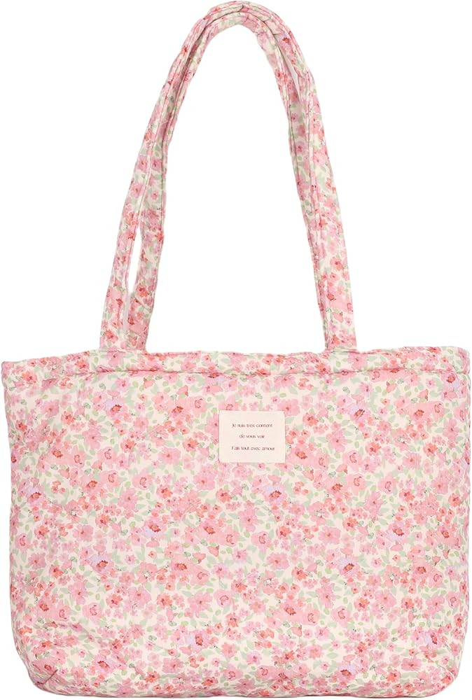 Floral Quilted Cotton Shoulder Bag for Women Medium Size Handbag Large Capacity Thickened Design ... | Amazon (US)