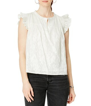 Lurex Etta Banded Collar Ruffle Cap Flutter Sleeve Top | Dillard's