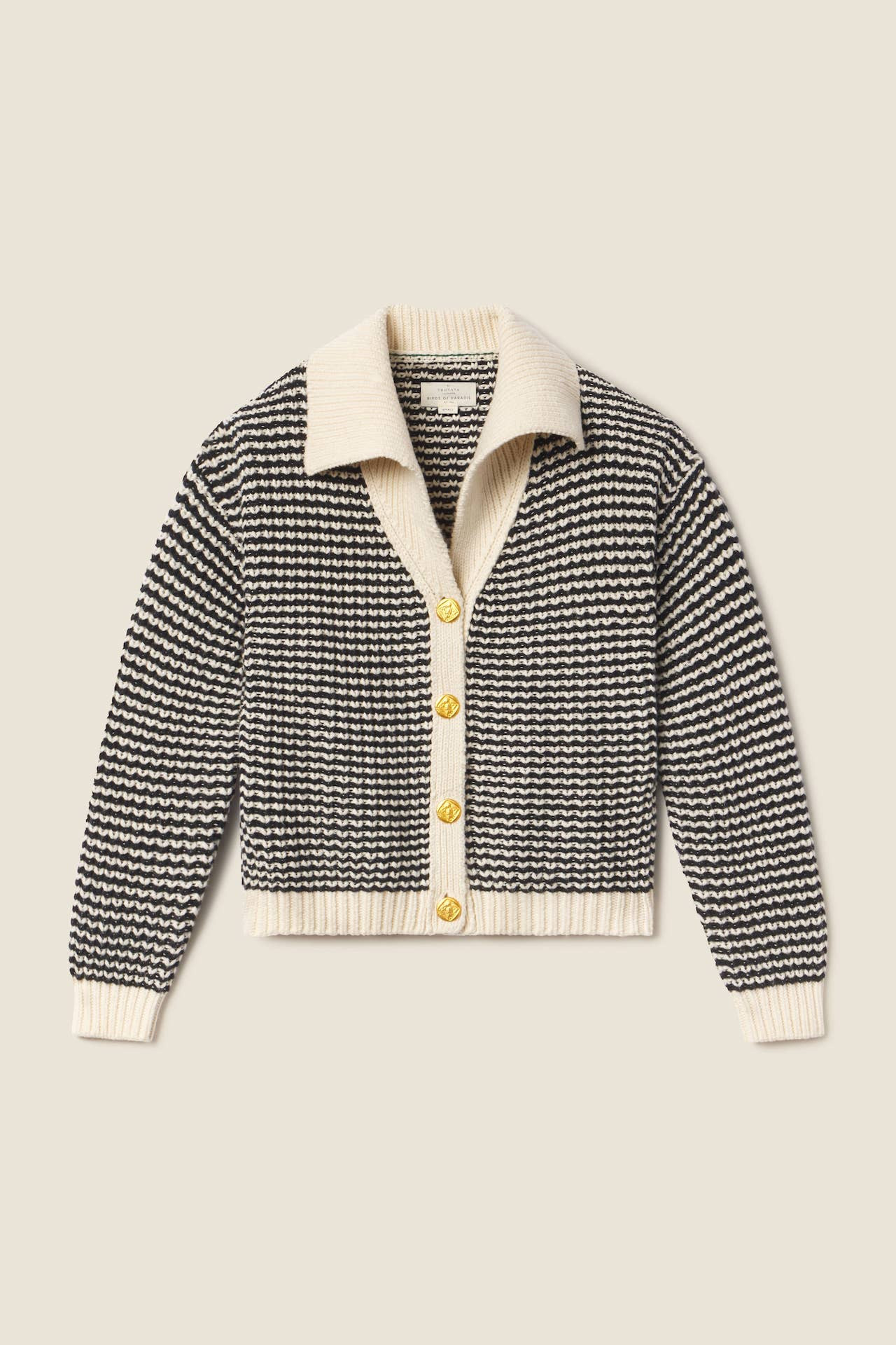 Savannah Cardigan Antique White & Black Stripe | TROVATA