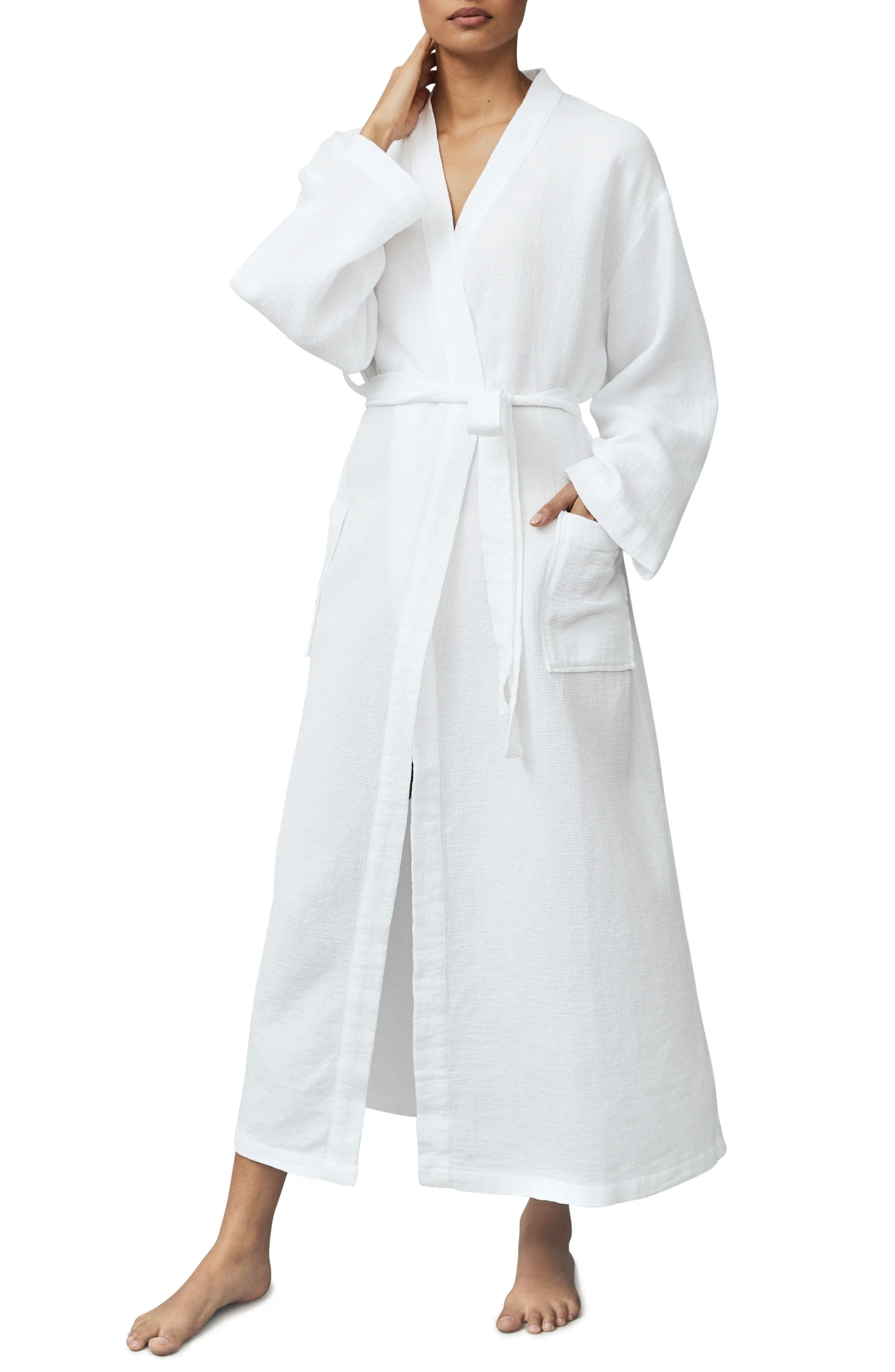 The White Company Long Lightweight Waffle Robe, Size X-Small at Nordstrom | Nordstrom