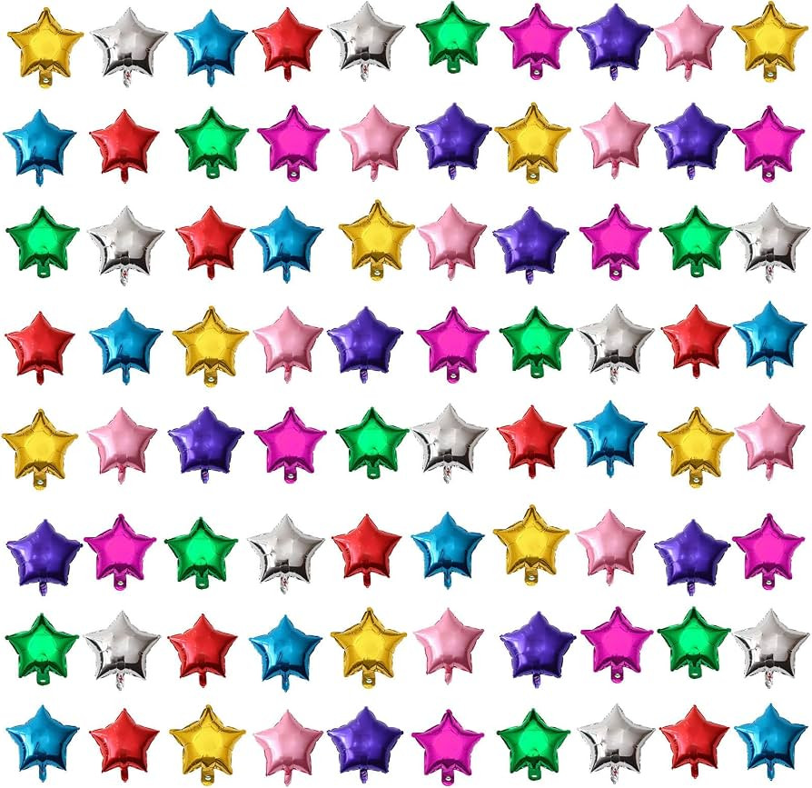 5 Inch Star Shape Foil Balloon 80pcs Mini Mylar Helium Balloons Rainbow Star Balloons for Birthda... | Amazon (US)