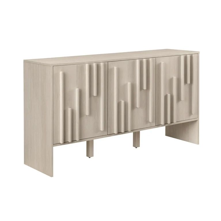 Walker Edison 55” Contemporary Vertical-Detailed 3-Door Sideboard, Ivory Oak | Walmart (US)