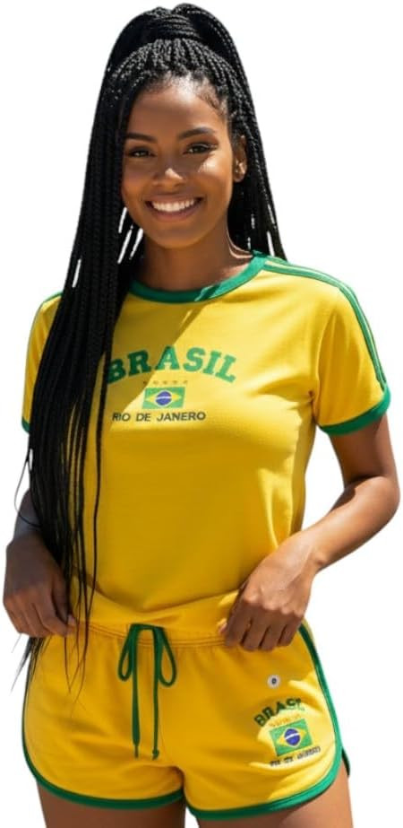 Conjunto Do Brasil Bordada Camisa + Short Feminino - Retrô | Amazon (BR)