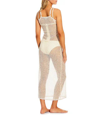 Pearl Beaded Sheer Crochet Maxi Dress Cover-Up | Dillard's