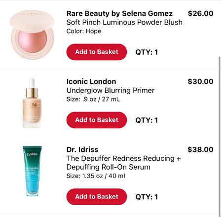 This was my first Sephora sale order this year! Already loving each product so much.

Rare Beauty blush, highlighter, Iconic London blurring primer, glowy, Dr. Idriss roll-on serum, skincare, beauty, haul

#LTKfindsunder100 #LTKbeauty #LTKxSephora