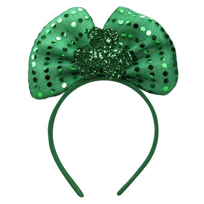 St Patrick's Day Headband Green Bow Hair Bands Bow With Green Shamrock Headband for Women St Patr... | Amazon (US)
