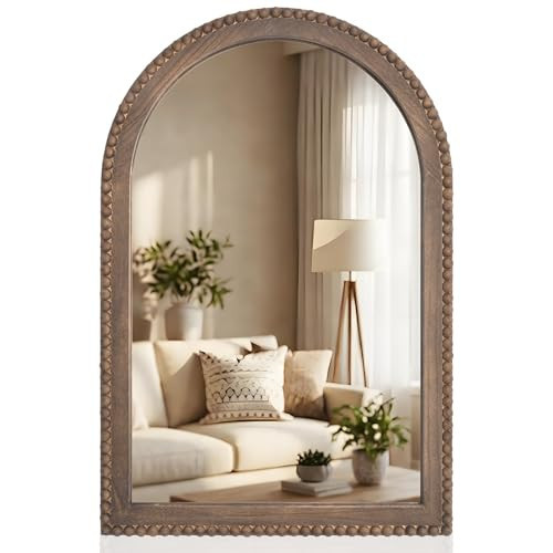 Vercraft 36" x 24" Arched Wall Mirror Wooden Arch Farmhouse Mirror with Wooden Beaded Frame Rustic Wall Decor for Entryway, Bathroom & Living Room | Amazon (US)