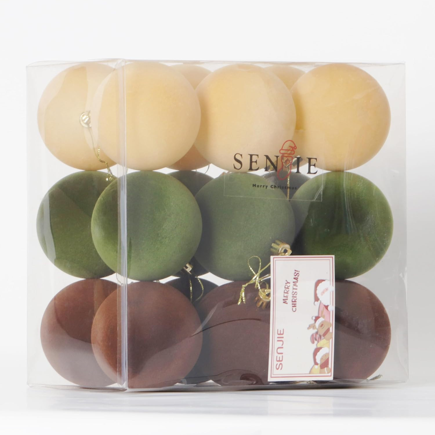 Senjie 18 PCS Velvet Ornaments Balls Sets for Christmas Tree 3.15inch Multicolor Flocked Christmas Balls Assortment for Xmas Tree Holiday Decor (Brown,Green and Khaki Each 6pcs) | Amazon (US)