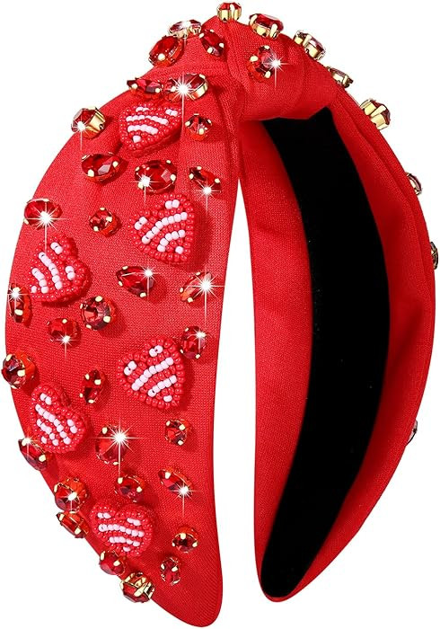 NVENF Red Valentine's Day Hairband for Women with Love Heart and Crystal Rhinestone Knotted Headb... | Amazon (US)