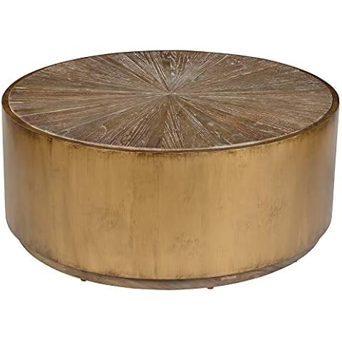 BOWERY HILL Wood and Metal Coffee Table in Natural Brown and Gold | Amazon (US)