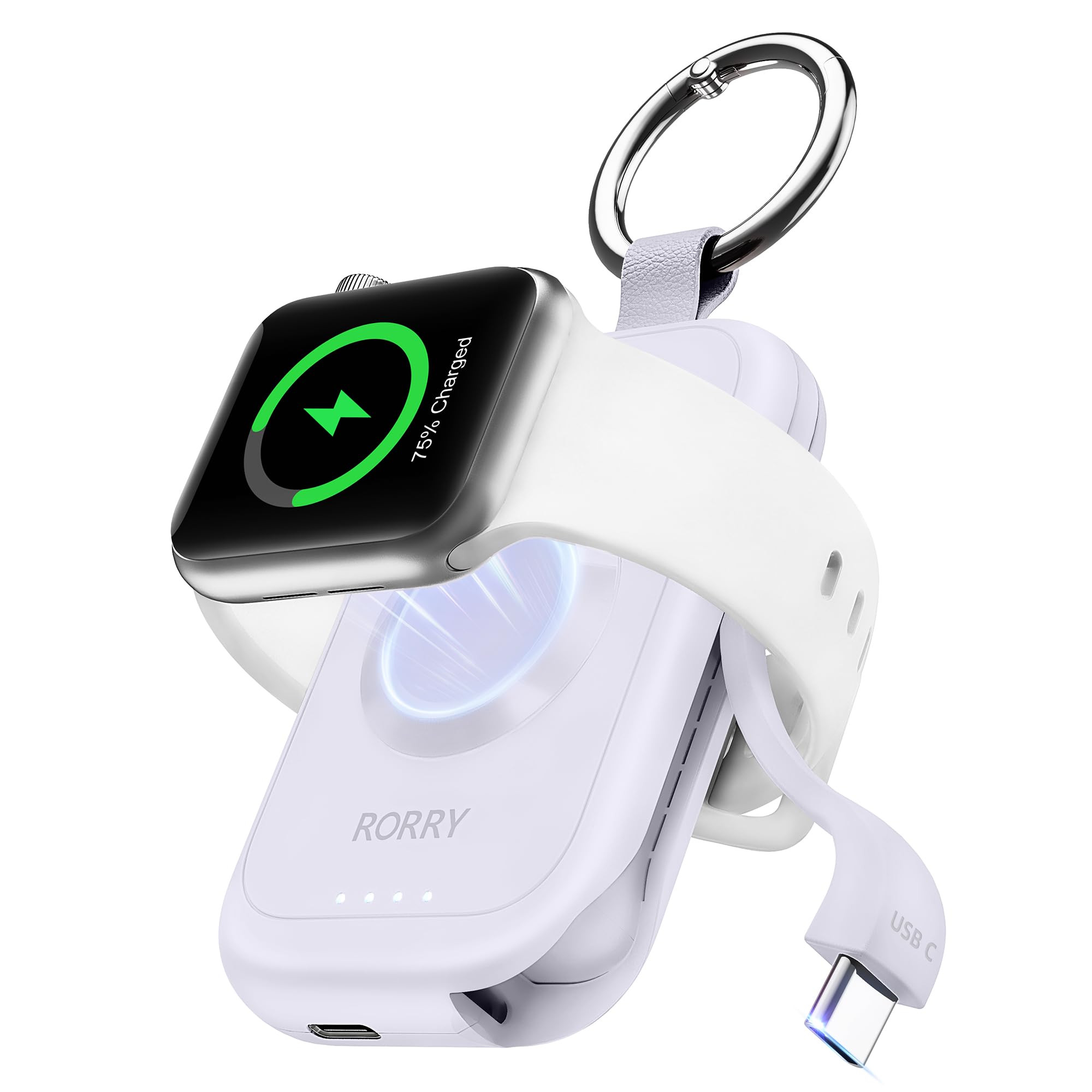 RORRY Portable Charger for Apple Watch, 2500mAh Fast Charging for iWatch Charger, Travel Essentials Gifts with Built-in USB C Cable for Apple Watch Series 11 10 9 8 7 Ultra 3 2 SE Accessories, Purple | Amazon (US)