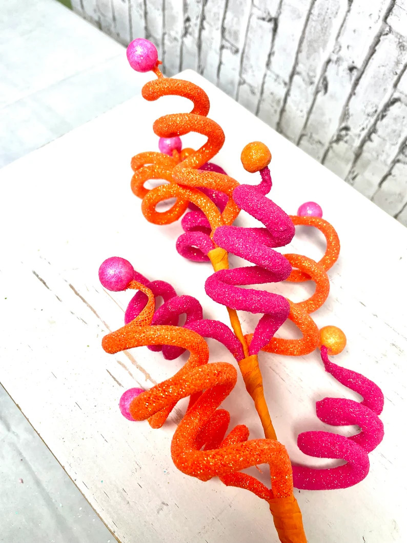 Curly Ball Spray, 63439BTOR, Orange Curly Spray, Hot Pink Curly Spray, Pink Orange Curly Spray, S... | Etsy (US)