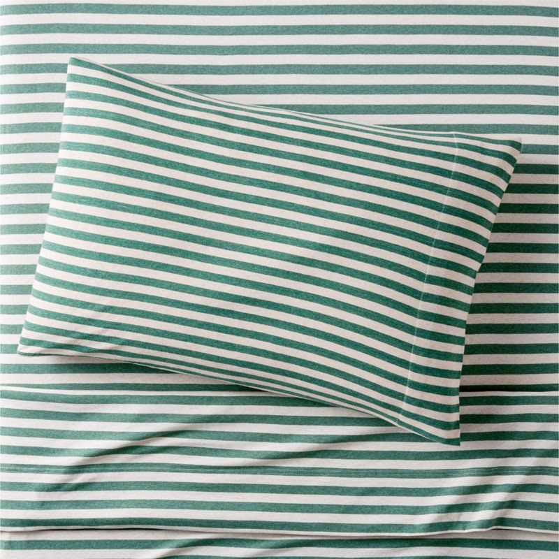 Modern Comfy Tee Green Stripe Organic Cotton Jersey Kids Twin Sheet Set + Reviews | Crate & Kids | Crate & Barrel