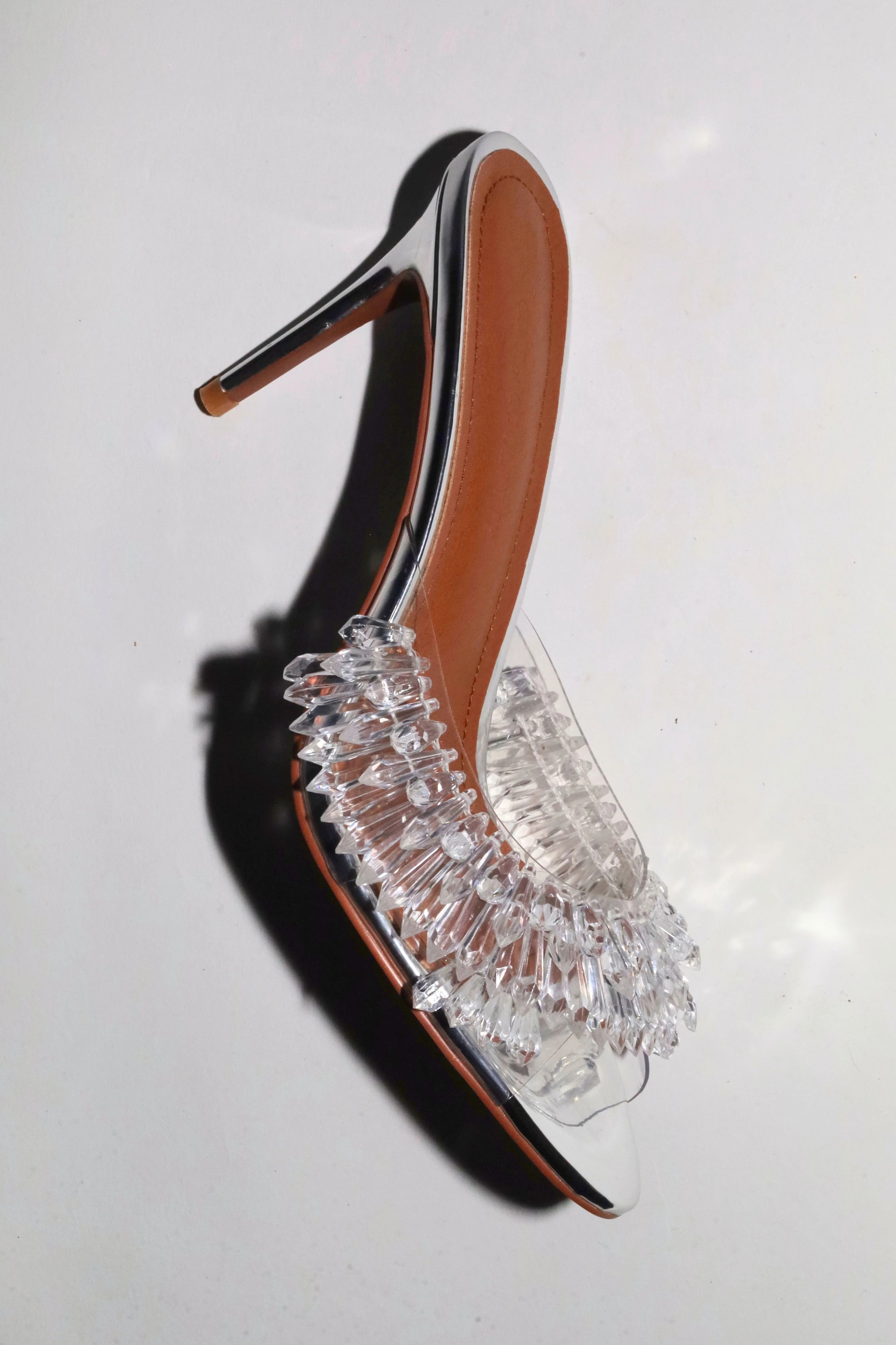 Goldie Clear Drip Chandelier Open Toe Mules 80 mm | CULT OF COQUETTE