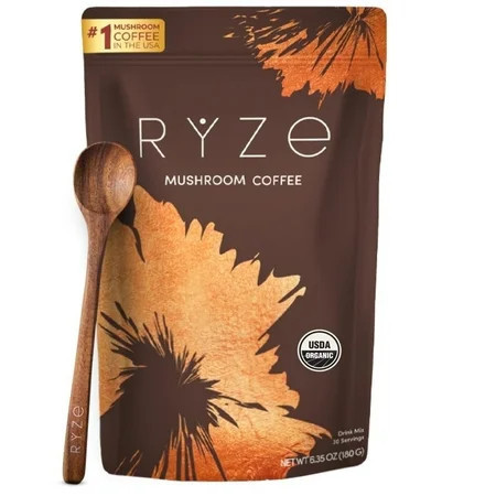RYZE SUPERFOODS Mushroom Medium Roast Coffee USDA Organic with 6 Adaptogenic Mushrooms, USA Grown Instant Coffee for Better Energy, Focus Digestion Immunity with Lions Mane & Turkey Tail 30 Servings | Walmart (US)