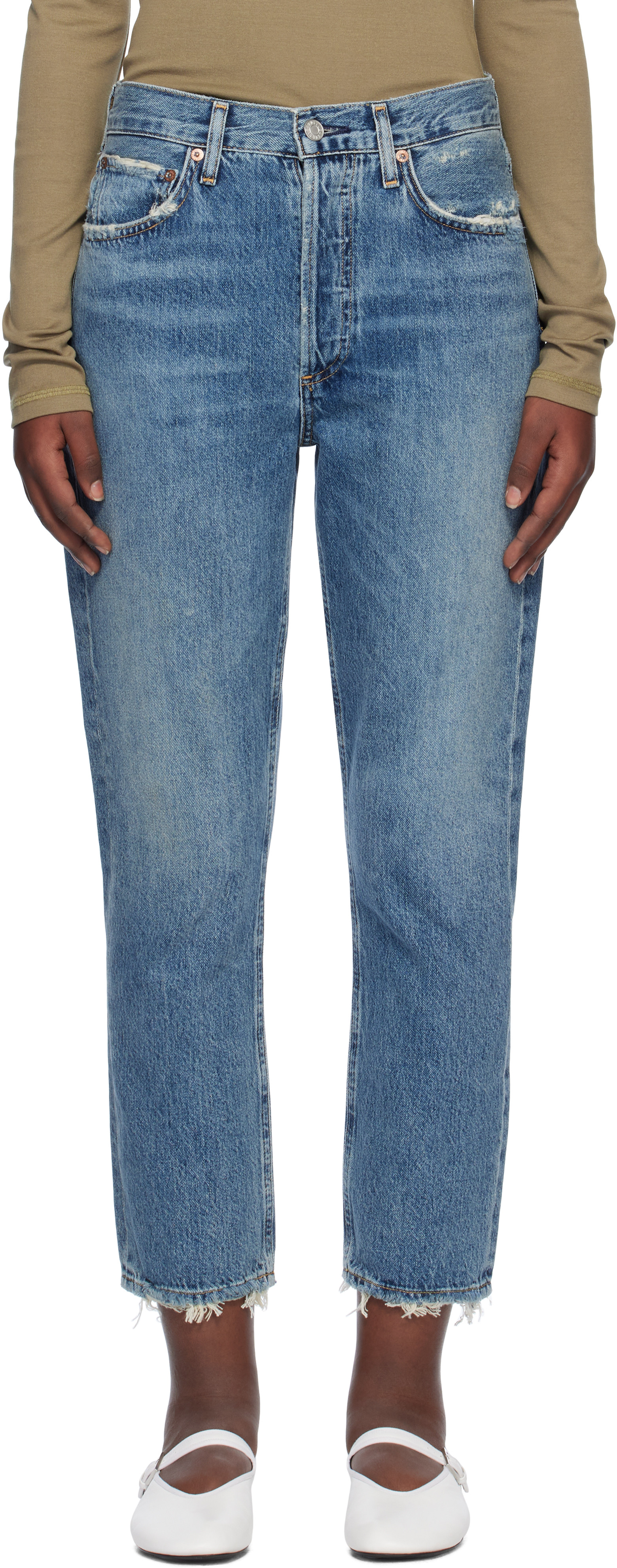 AGOLDE Blue Riley High Rise Straight Crop Jeans | SSENSE