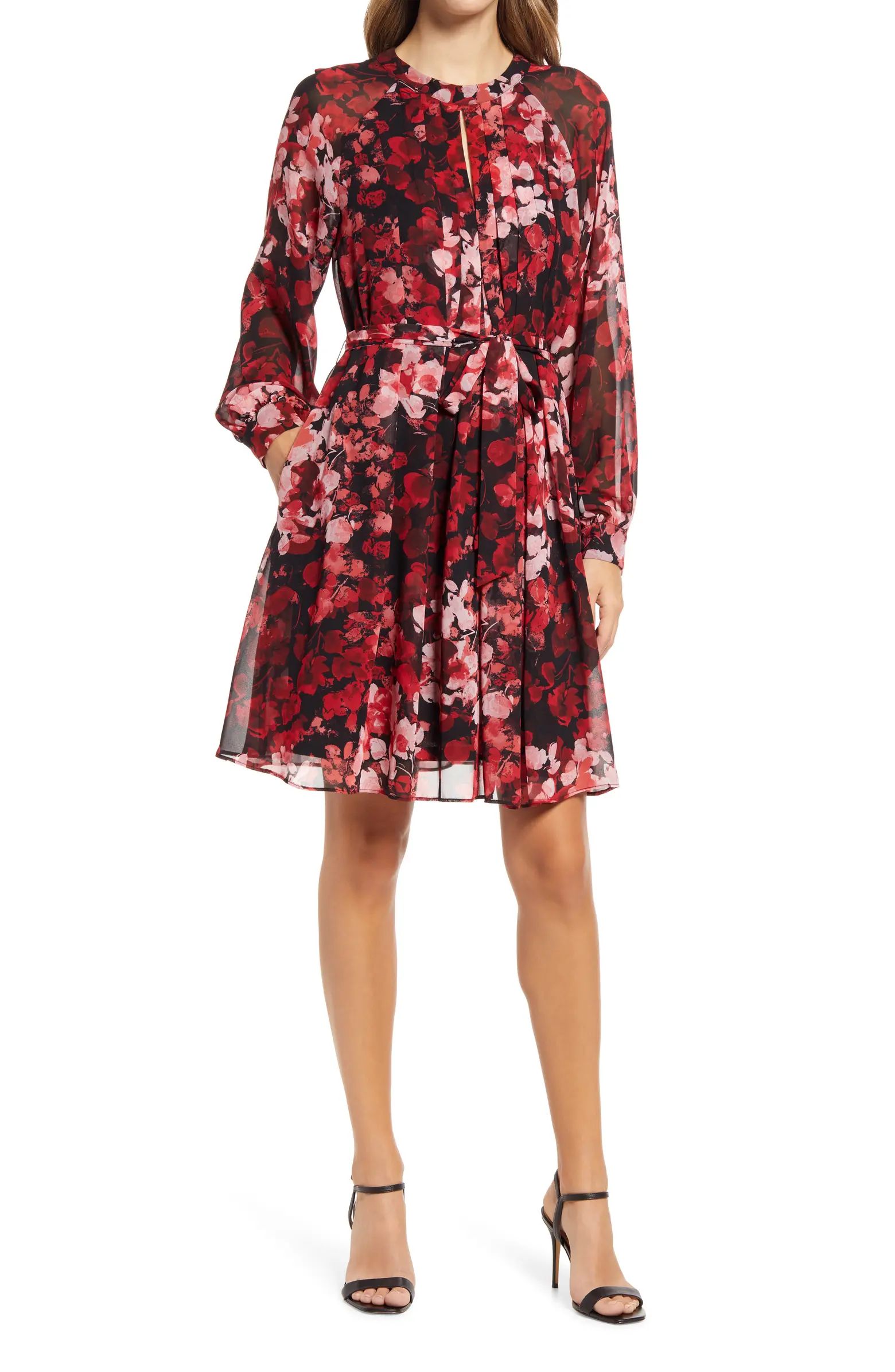 Donna Ricco Floral Pleated Long Sleeve Dress | Nordstrom | Nordstrom