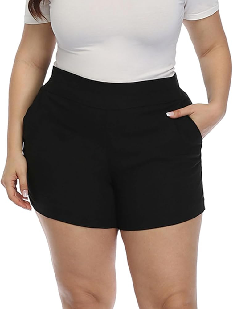 HDE Women's Plus Size Chino Shorts High Waisted 4" Inseam Summer Casual Shorts | Amazon (US)
