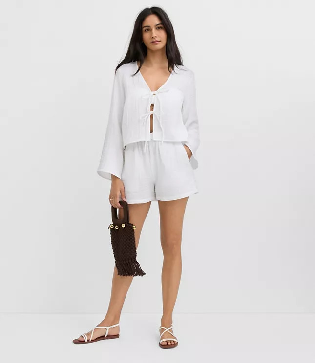 LOFT Beach Ruffle Triple Cloth Shorts | LOFT