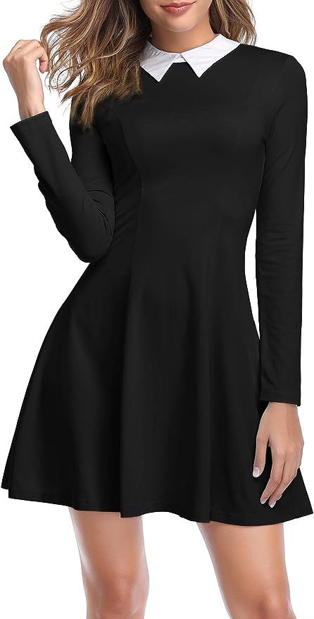 TORARY Womens Long Sleeves Peter Pan Collar Aline Fit and Flare Wednesday Addam Dresses | Amazon (US)