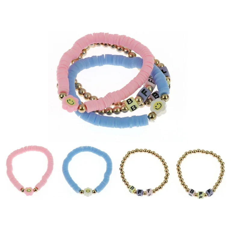 Wonder Nation Kids Pastel Beaded BFF/Flower Stretch Bracelet Set, 4 Pack | Walmart (US)