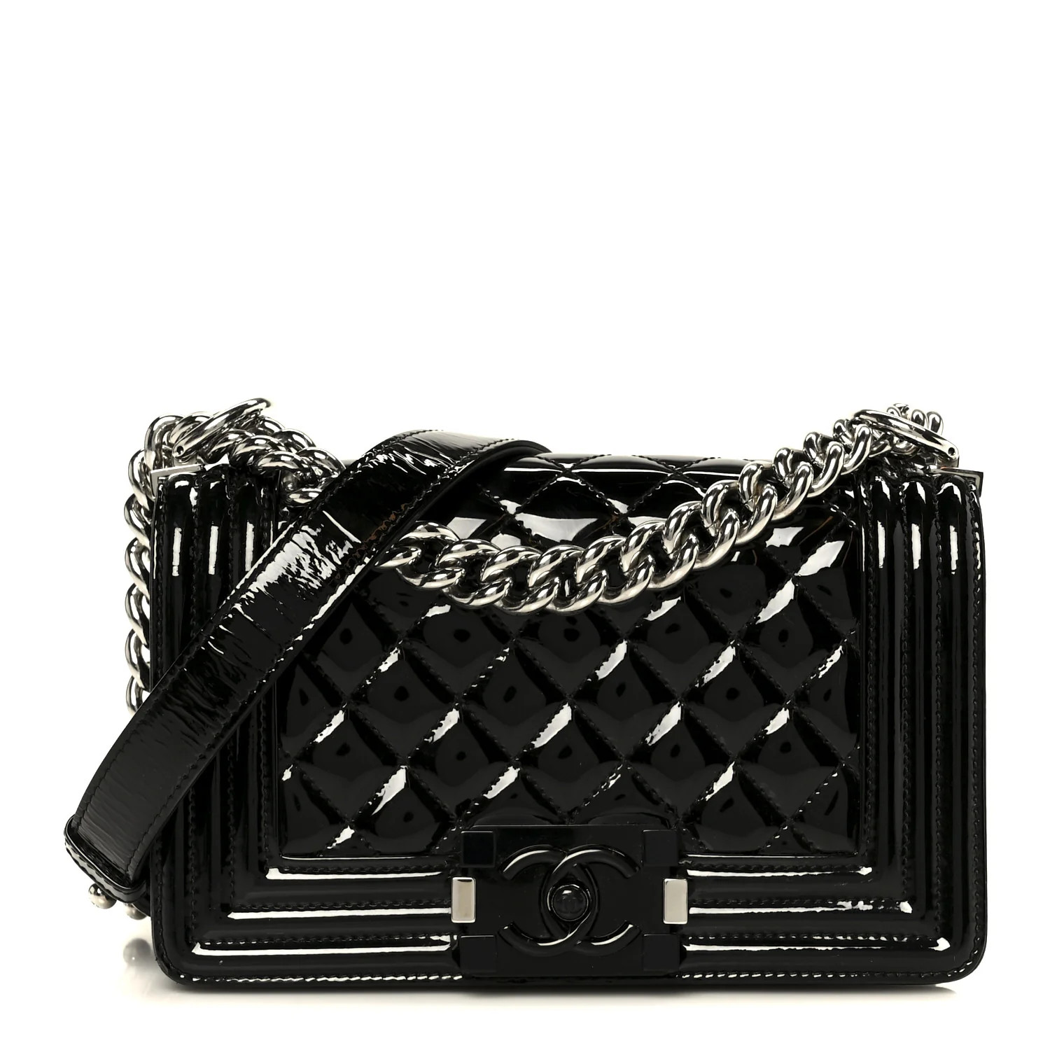 Patent Calfskin Quilted Small Boy Flap Plexiglass Black | FASHIONPHILE (US)