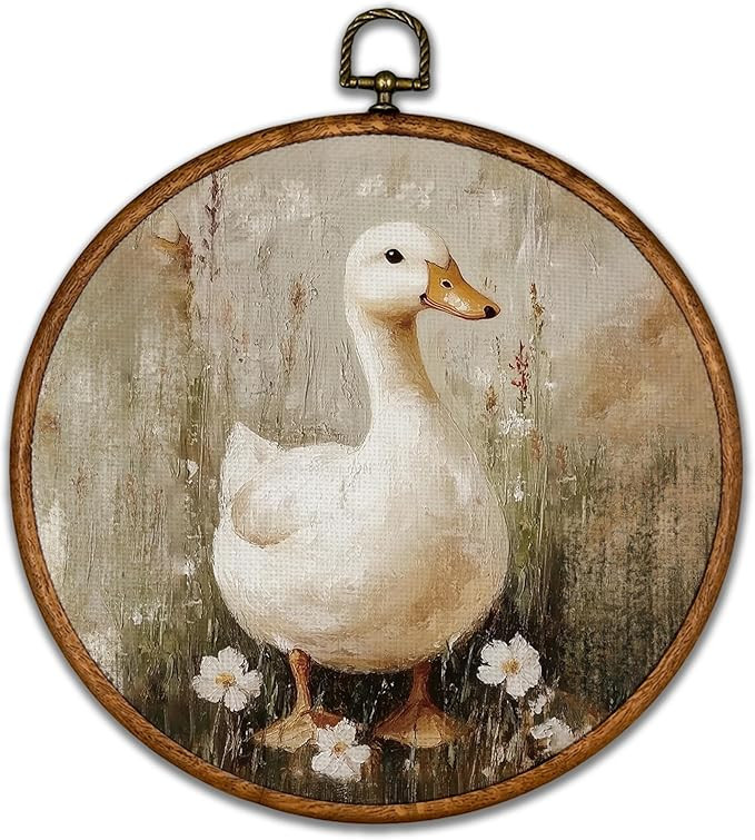 BCUANGD Retro Duck Round Wall Art Decor - Vintage Antique Flower Wall Art Canvas Frame Artwork Pr... | Amazon (US)