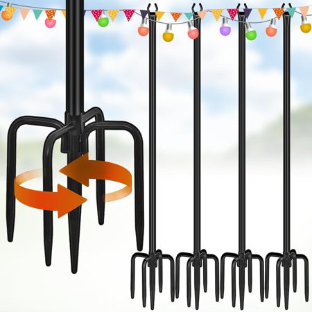 String Light Pole - 4 Pack 9.5FT for Outside Hanging Steel Poles for Outdoor Decoration Garden Backyard Patio Lighting Stand for Parties Christmas Wedding | Walmart (US)