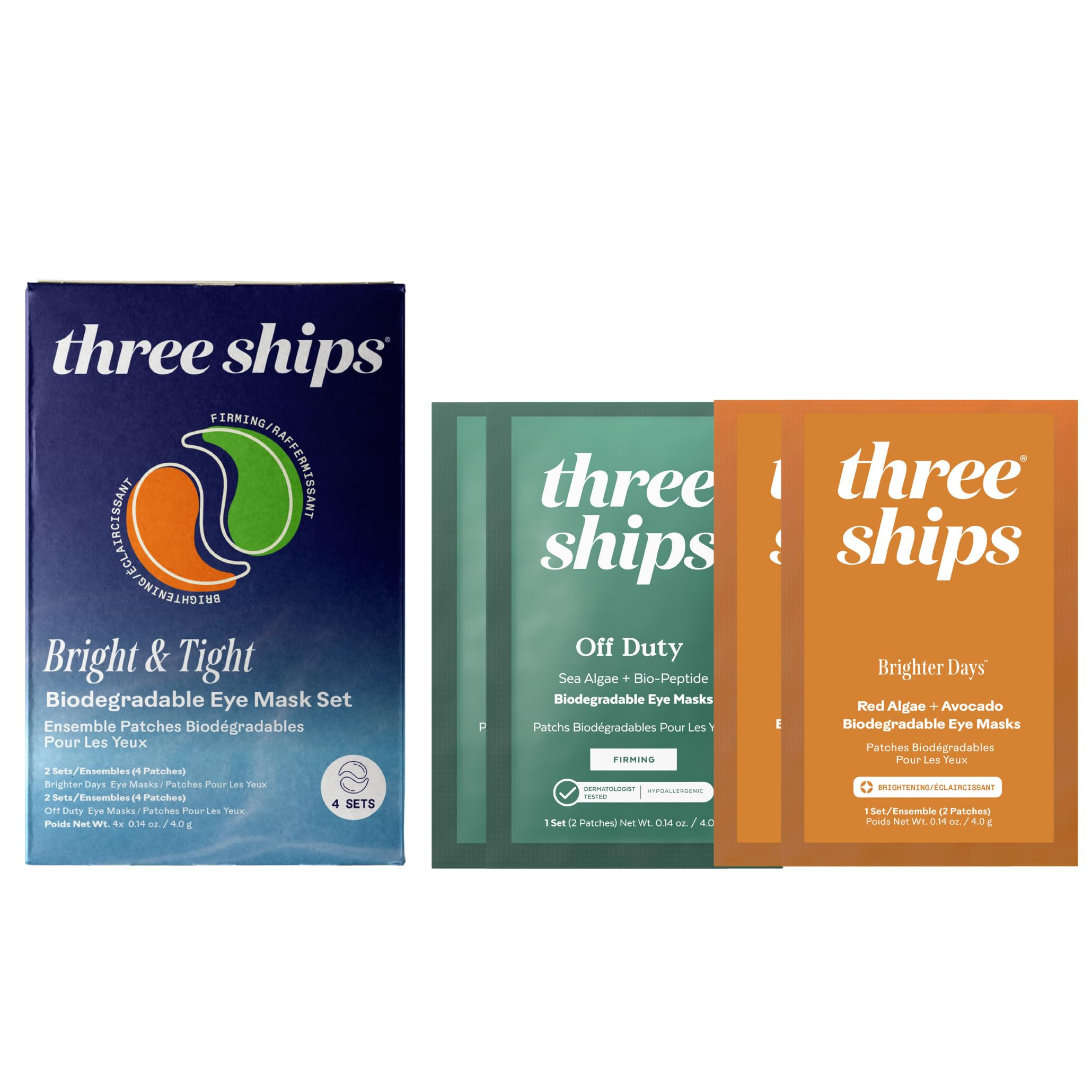 Three Ships - Bright & Tight Biodegradable Eye Mask Set | 4 Sets to Help Depuff and Firm Under Ey... | Amazon (US)
