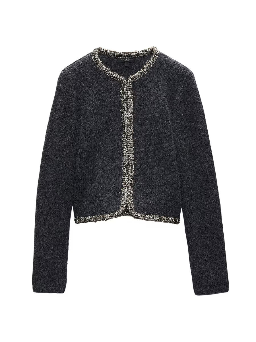 Davies Metallic-Trim Crewneck Cardigan | Saks Fifth Avenue