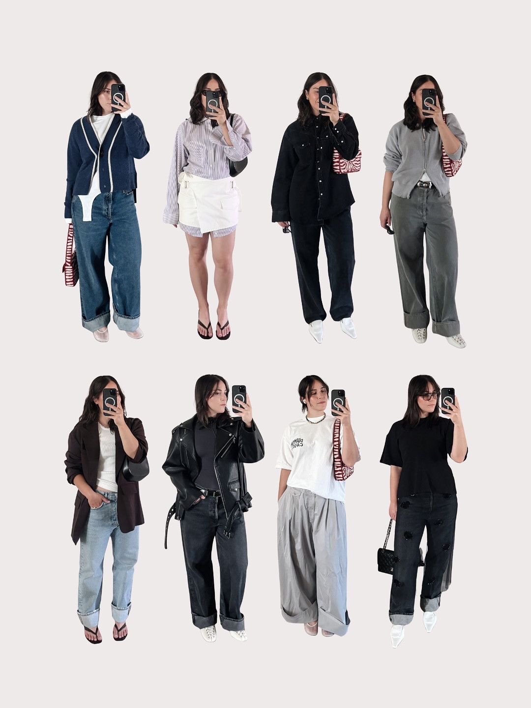 Recent transitional outfits: relaxed + clean + unexpected.